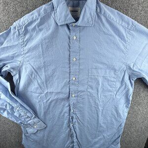 Lorenzini Blue Merate Italy 15.75 (40) Woven Cotton Long Sleeve Button Up Shirt